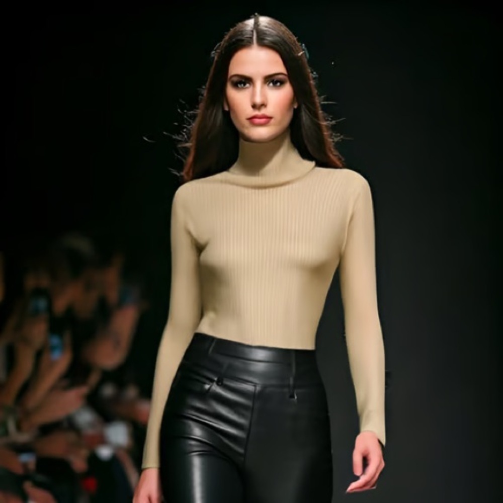 Zara Cream Ribbed Turtleneck Top L New with Tags!